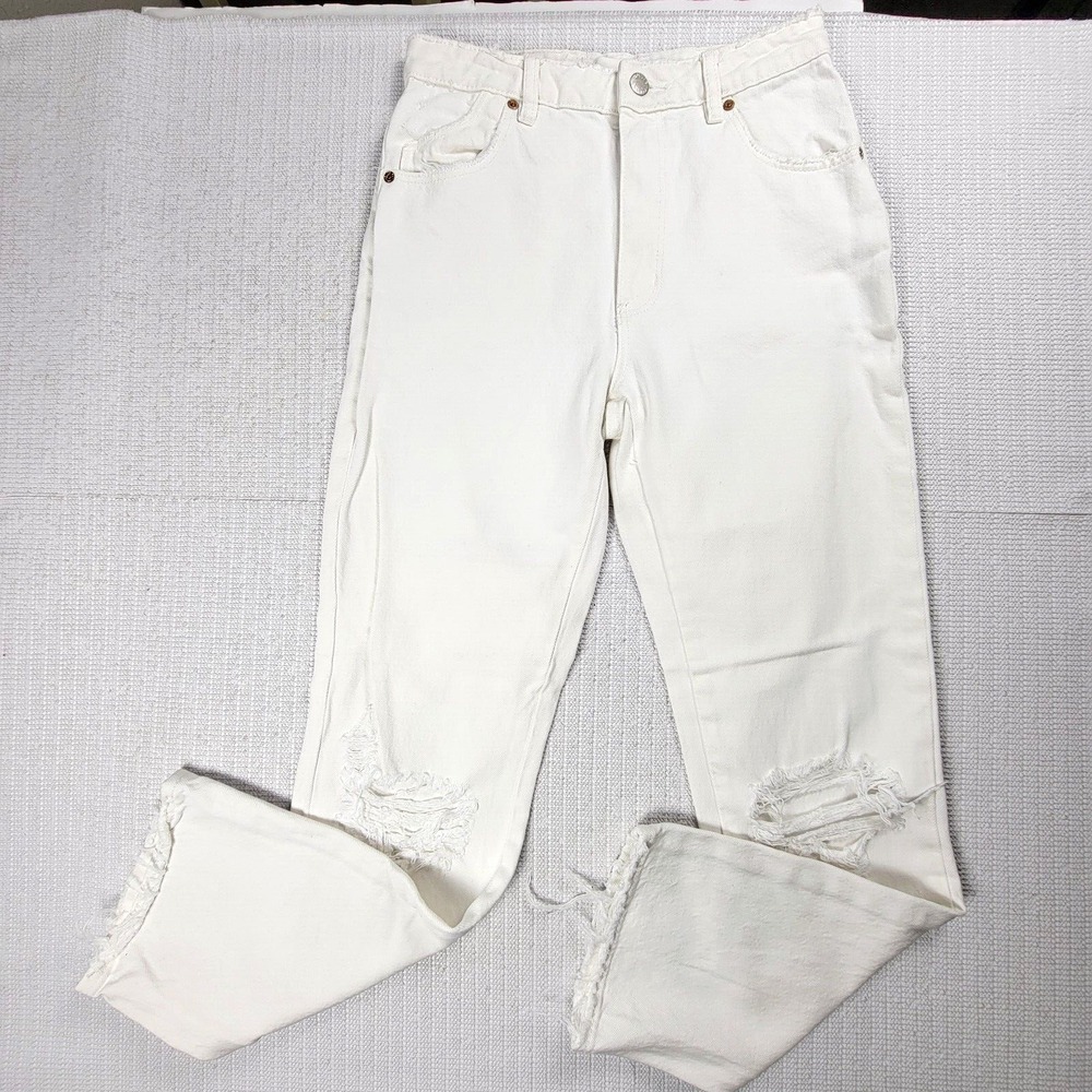 Rollas Layla Jeans Womens 26 White Original High Rise Straight Distressed‎ Knee